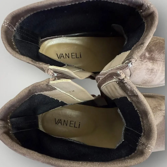 VANELi Suede Ankle Bootie Side Zipper Low Heel Size 7M Taupe Brown Punto Stretch - Picture 10 of 15